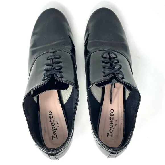 REPETTO Paris Zizi Black Patent Leather Heeled Lace Up Oxford Shoes Size 8/FR40