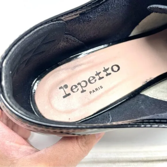 REPETTO Paris Zizi Black Patent Leather Heeled Lace Up Oxford Shoes Size 8/FR40