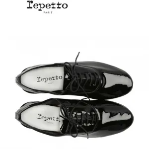 REPETTO Paris Zizi Black Patent Leather Heeled Lace Up Oxford Shoes Size 8/FR40