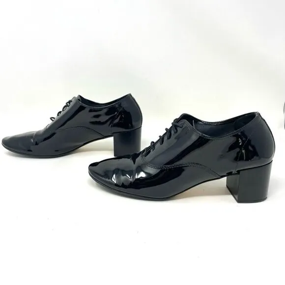 REPETTO Paris Zizi Black Patent Leather Heeled Lace Up Oxford Shoes Size 8/FR40
