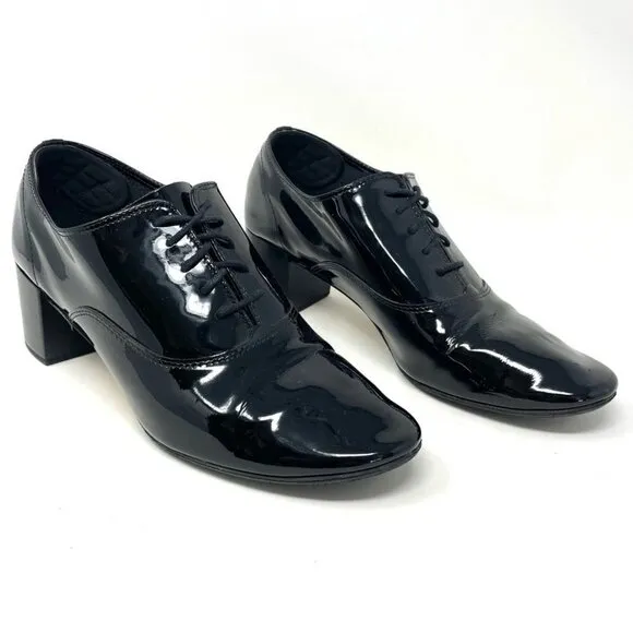 REPETTO Paris Zizi Black Patent Leather Heeled Lace Up Oxford Shoes Size 8/FR40