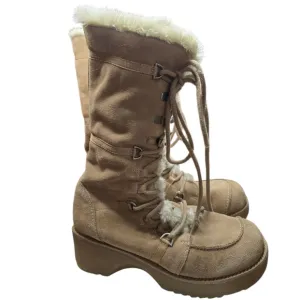 Report Icon Leather Icon Lace Up Chunky Platform Faux Fur Boots 9