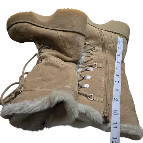 Report Icon Leather Icon Lace Up Chunky Platform Faux Fur Boots 9