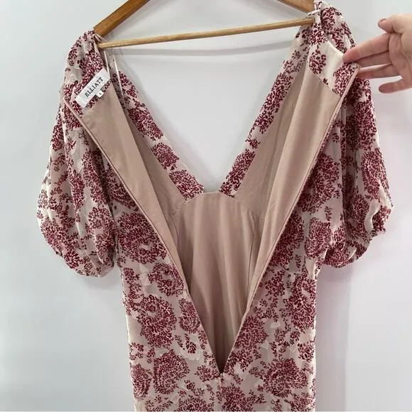 Revolve Elliatt Iridescent Sheath V-Neck Puff Sleeve Cocktail Dress Size Small