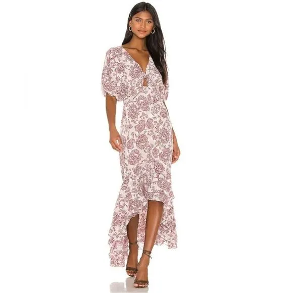 Revolve Elliatt Iridescent Sheath V-Neck Puff Sleeve Cocktail Dress Size Small