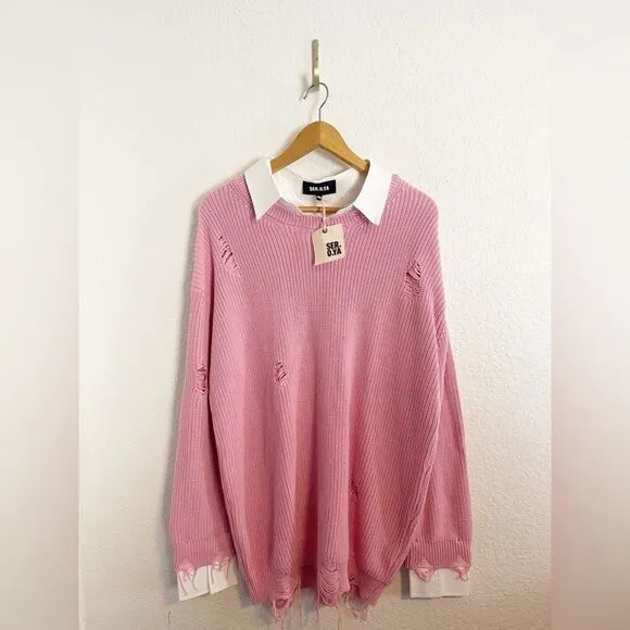 REVOLVE SER.O.YA Chloe Sweater pink Great Distressed. NWT. Small