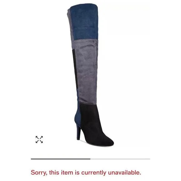 Rialto Carpio Tall Suedette Boots NEW 5.5 Colorblocked Heeled  Navy Shoes Vegan