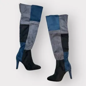 Rialto Carpio Tall Suedette Boots NEW 5.5 Colorblocked Heeled  Navy Shoes Vegan