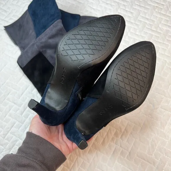 Rialto Carpio Tall Suedette Boots NEW 5.5 Colorblocked Heeled  Navy Shoes Vegan