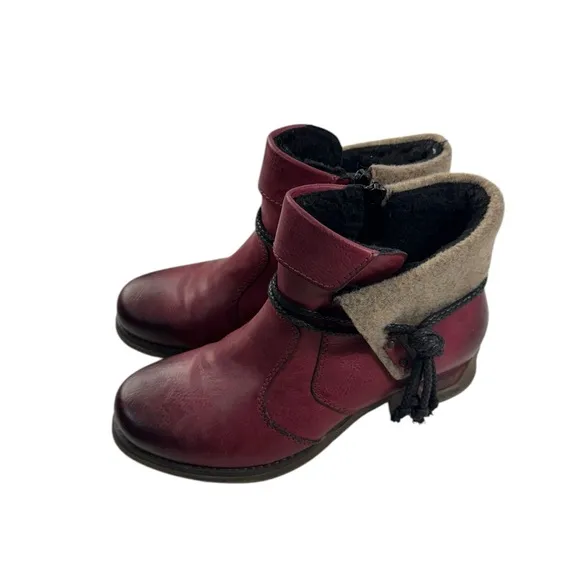 RIEKER Burnished Red Faux Leather Fee 93 Ankle Boots size 39