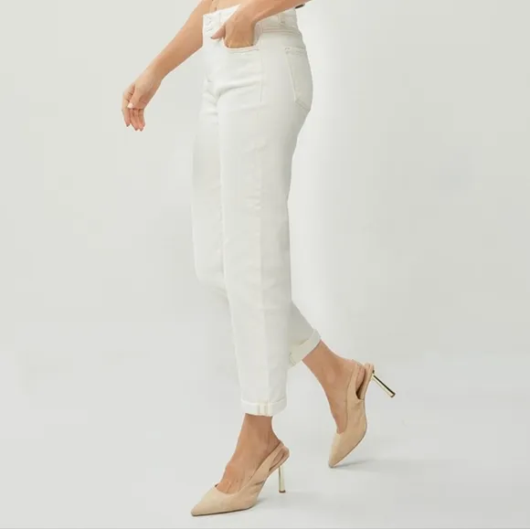 RISEN High-Rise Boyfriend Jeans Straight Leg Rolled Cropped Cuffed Denim Pants