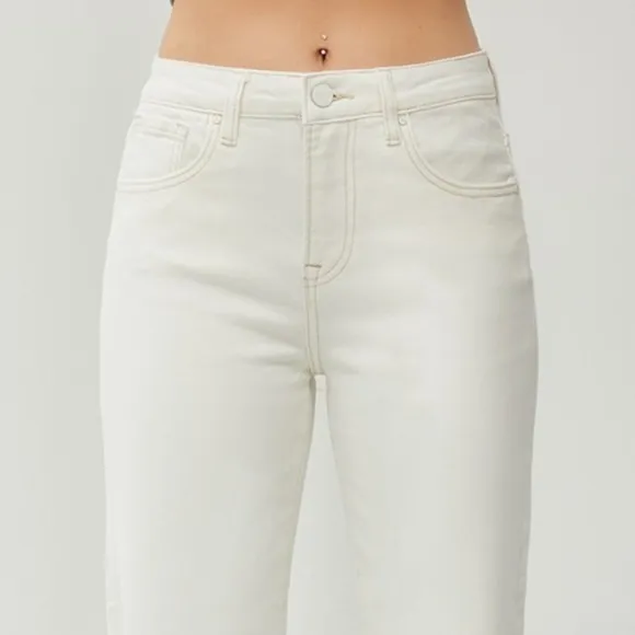 RISEN High-Rise Boyfriend Jeans Straight Leg Rolled Cropped Cuffed Denim Pants