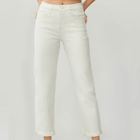 RISEN High-Rise Boyfriend Jeans Straight Leg Rolled Cropped Cuffed Denim Pants