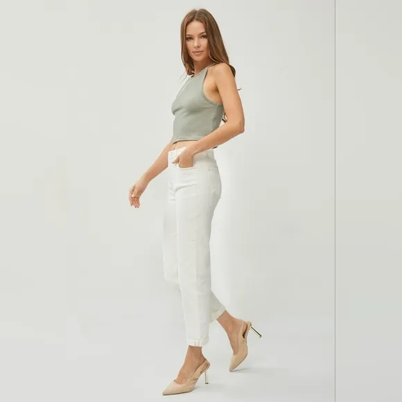 RISEN High-Rise Boyfriend Jeans Straight Leg Rolled Cropped Cuffed Denim Pants