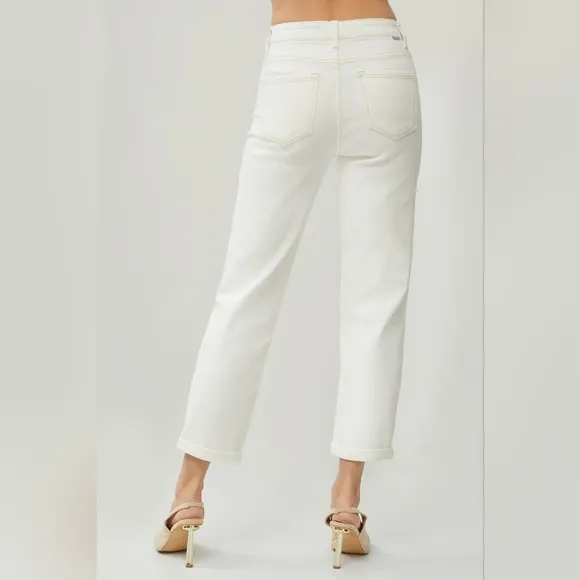 RISEN High-Rise Boyfriend Jeans Straight Leg Rolled Cropped Cuffed Denim Pants
