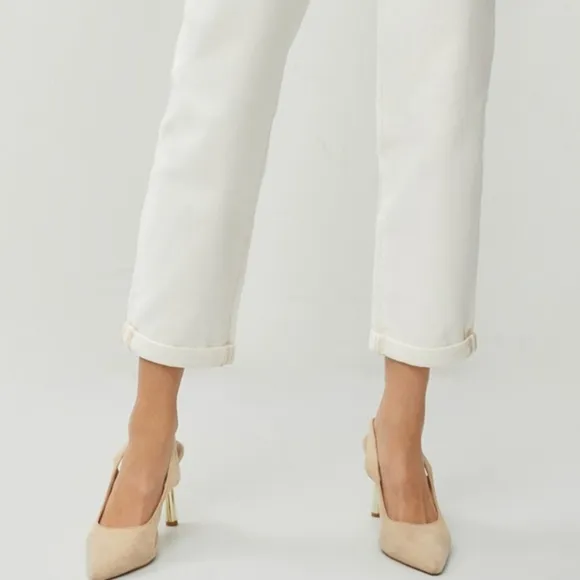RISEN High-Rise Boyfriend Jeans Straight Leg Rolled Cropped Cuffed Denim Pants