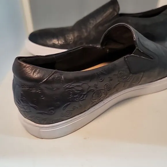 Robert Graham Baxter Mens Black Leather Low Top Slip-On Shoes RGS5137 EUC