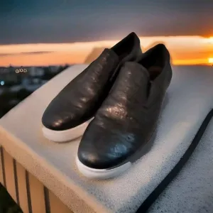 Robert Graham Baxter Mens Black Leather Low Top Slip-On Shoes RGS5137 EUC