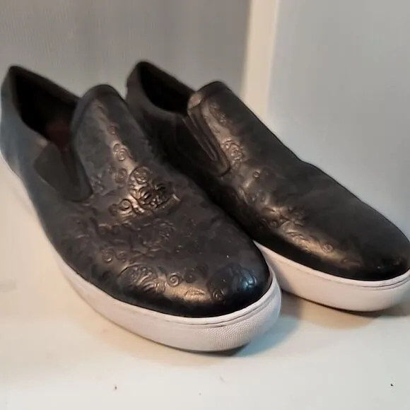 Robert Graham Baxter Mens Black Leather Low Top Slip-On Shoes RGS5137 EUC