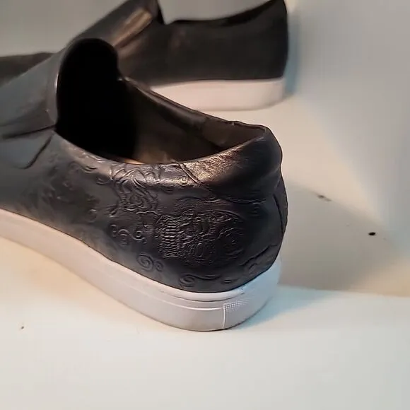 Robert Graham Baxter Mens Black Leather Low Top Slip-On Shoes RGS5137 EUC