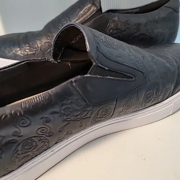 Robert Graham Baxter Mens Black Leather Low Top Slip-On Shoes RGS5137 EUC