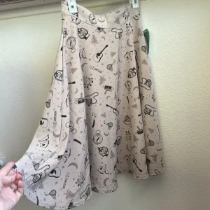 Rock Steady NWT Beige/Brown Campfire Guitars Camping Theme Retro Skirt M