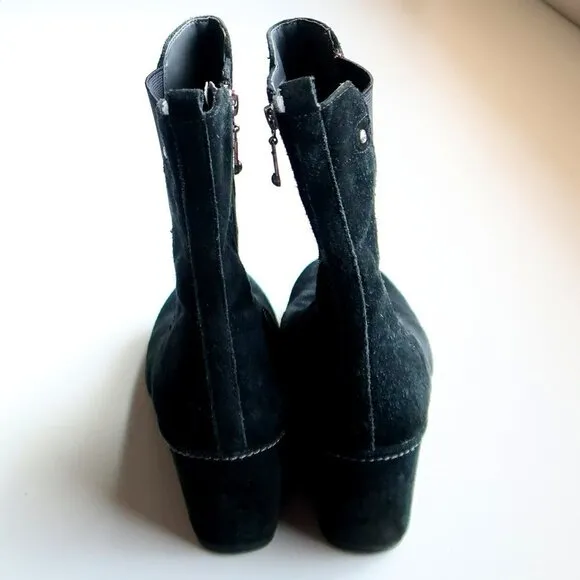 Rockport Waterproof Black Suede Wedge Heel Square Toe Ankle Boots Booties 6.5