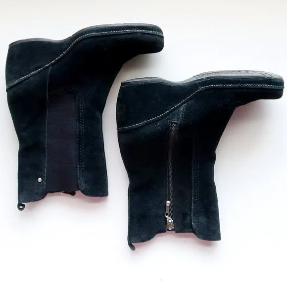 Rockport Waterproof Black Suede Wedge Heel Square Toe Ankle Boots Booties 6.5