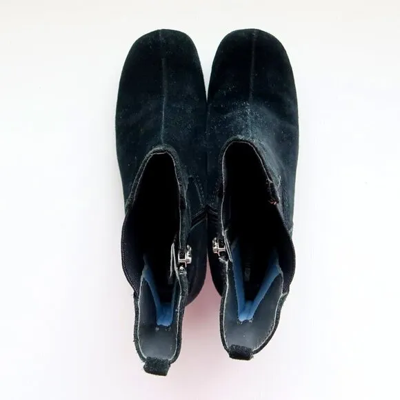 Rockport Waterproof Black Suede Wedge Heel Square Toe Ankle Boots Booties 6.5