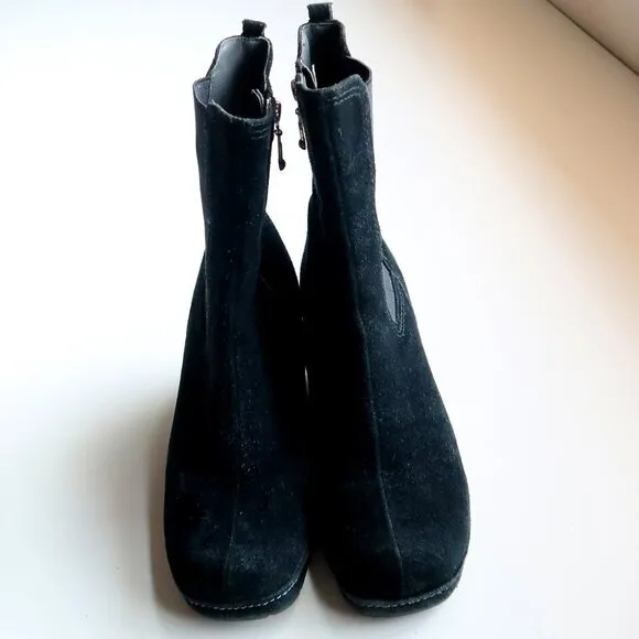 Rockport Waterproof Black Suede Wedge Heel Square Toe Ankle Boots Booties 6.5
