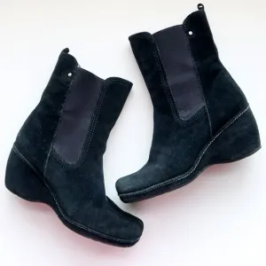 Rockport Waterproof Black Suede Wedge Heel Square Toe Ankle Boots Booties 6.5