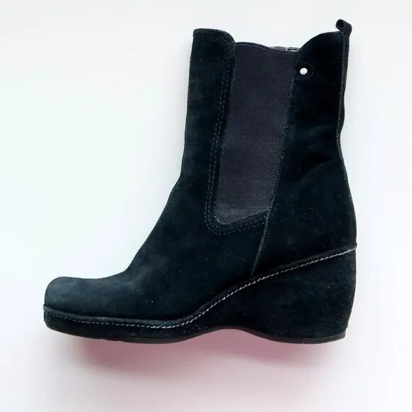 Rockport Waterproof Black Suede Wedge Heel Square Toe Ankle Boots Booties 6.5