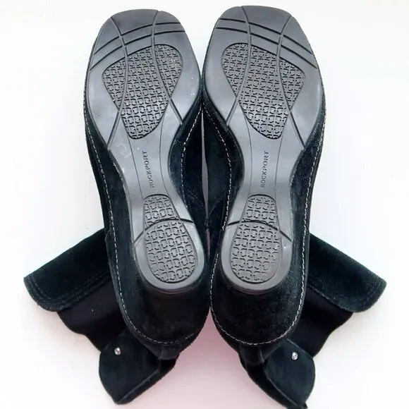 Rockport Waterproof Black Suede Wedge Heel Square Toe Ankle Boots Booties 6.5