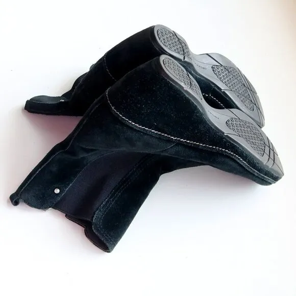 Rockport Waterproof Black Suede Wedge Heel Square Toe Ankle Boots Booties 6.5