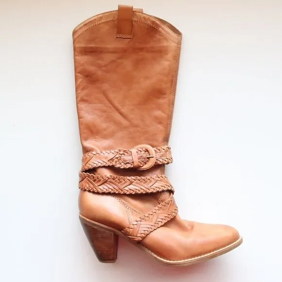 Roots Brazilian Almond Toe Block Heel Western Cowgirl Tall Riding Boots Size 8