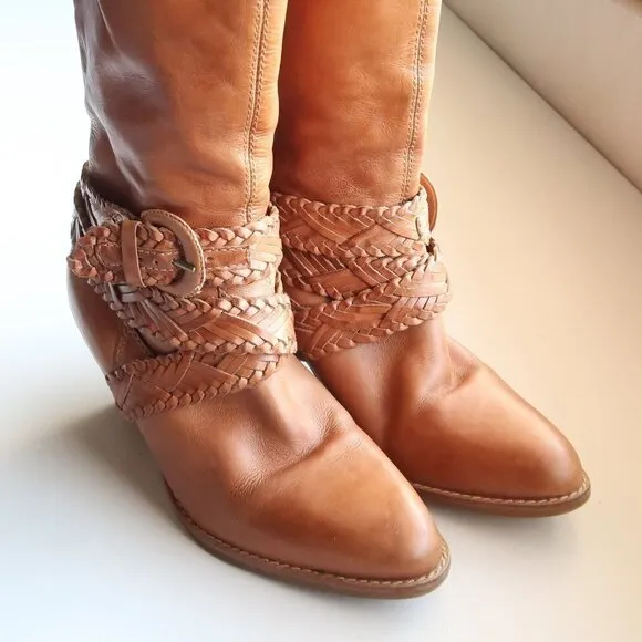 Roots Brazilian Almond Toe Block Heel Western Cowgirl Tall Riding Boots Size 8