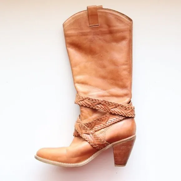 Roots Brazilian Almond Toe Block Heel Western Cowgirl Tall Riding Boots Size 8
