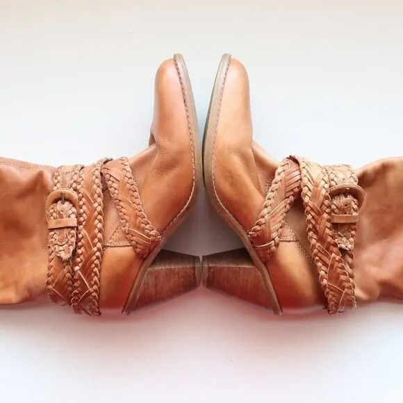 Roots Brazilian Almond Toe Block Heel Western Cowgirl Tall Riding Boots Size 8