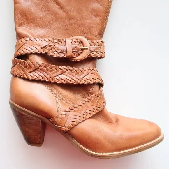 Roots Brazilian Almond Toe Block Heel Western Cowgirl Tall Riding Boots Size 8