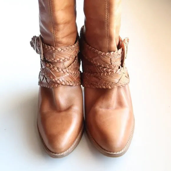 Roots Brazilian Almond Toe Block Heel Western Cowgirl Tall Riding Boots Size 8