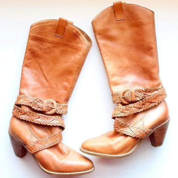 Roots Brazilian Almond Toe Block Heel Western Cowgirl Tall Riding Boots Size 8