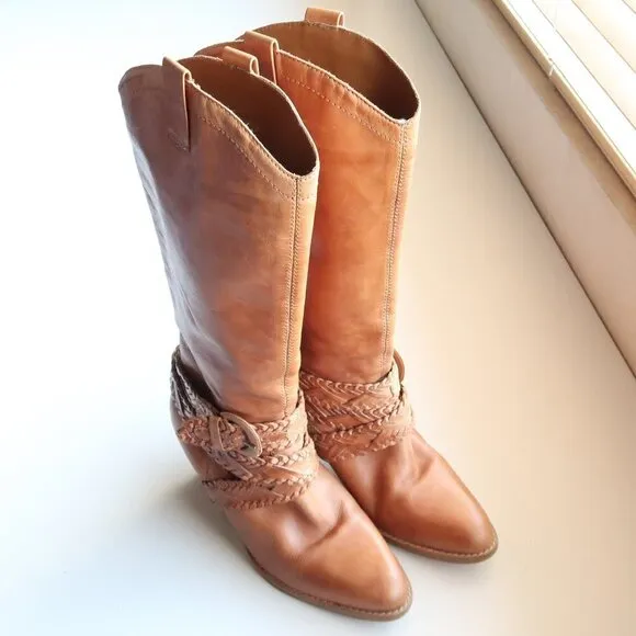 Roots Brazilian Almond Toe Block Heel Western Cowgirl Tall Riding Boots Size 8