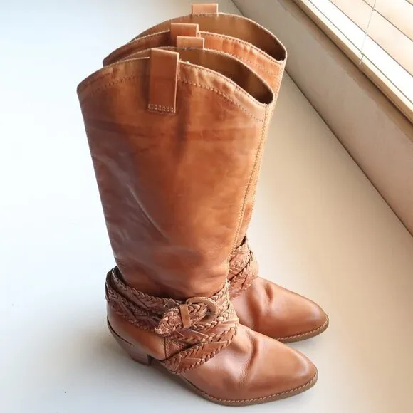 Roots Brazilian Almond Toe Block Heel Western Cowgirl Tall Riding Boots Size 8