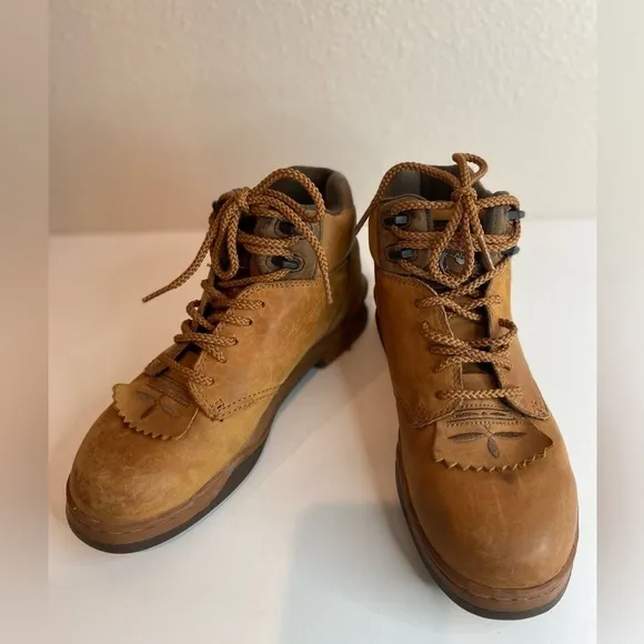 Roper Footwear~Horseshoe Leather Kiltie Boots~Double Stitching~Lace-Up~Size 8
