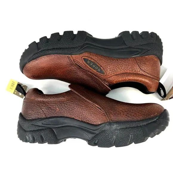 Roper Mens Performance Sport Slip-Ons Brown Bay Leather Loafers Shoes Size 7