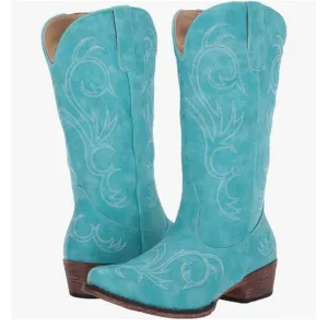 Roper Riley Western Boots Womens 9 Turquoise Faux Leather Boho Festival Cowgirl