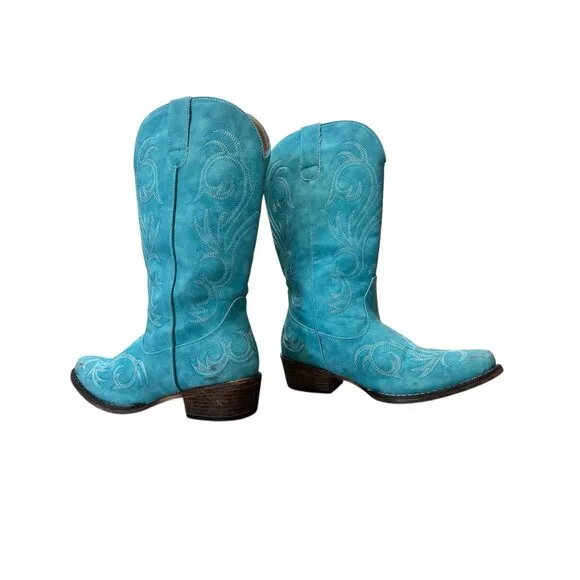 Roper Riley Western Boots Womens 9 Turquoise Faux Leather Boho Festival Cowgirl