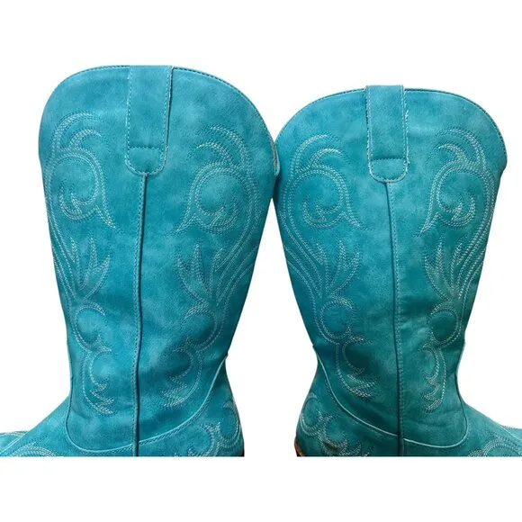 Roper Riley Western Boots Womens 9 Turquoise Faux Leather Boho Festival Cowgirl