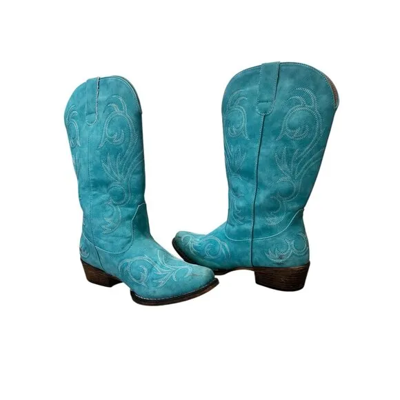 Roper Riley Western Boots Womens 9 Turquoise Faux Leather Boho Festival Cowgirl