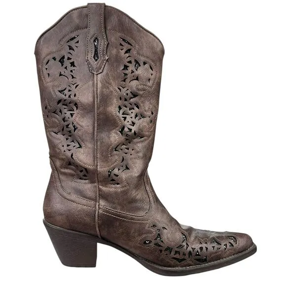 Roper Women’s Alisa Brown Faux Leather Western Cowgirl Boot Size US 8.5